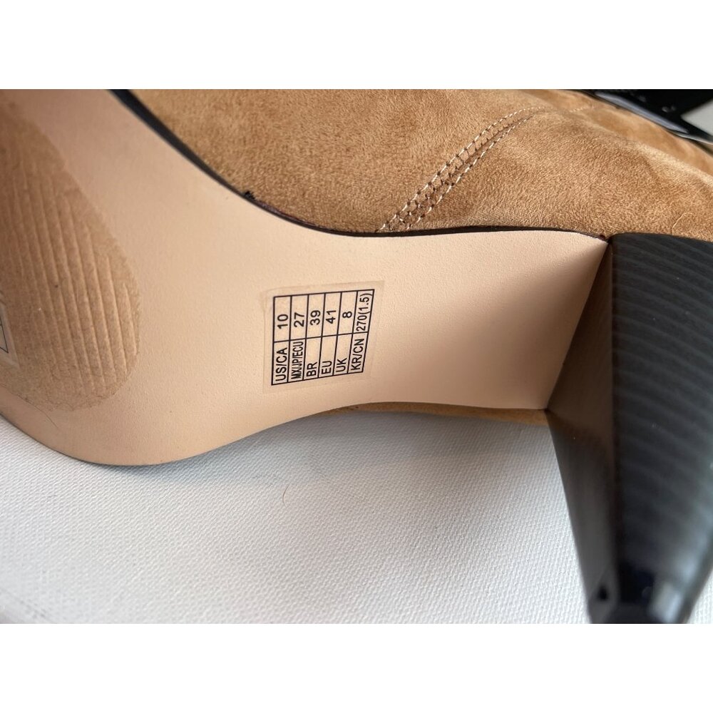 Forever 21 Tan Pointed Toe Ankle Boots Size 10 Faux Suede Cone Heels New Booties - Picture 5 of 8